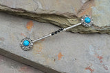 Turquoise Flower Crystal Industrial Barbell Scaffold Piercing