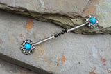 Turquoise Flower Crystal Industrial Barbell Scaffold Piercing