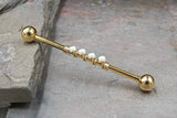 14 Gauge or 16 Gauge Industrial Barbell Ivory Pearl Beaded Gold, Silver, or Rose Gold