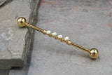 14 Gauge or 16 Gauge Industrial Barbell Ivory Pearl Beaded Gold, Silver, or Rose Gold