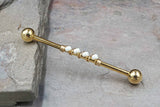 14 Gauge or 16 Gauge Industrial Barbell Ivory Pearl Beaded Gold, Silver, or Rose Gold