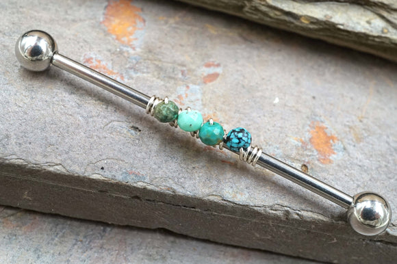 Turquoise Gemstone Beaded Industrial Barbell 14g 16g