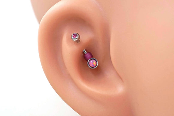 Pink Opal Silver Rook Earring Daith Piercing Eyebrow Ring