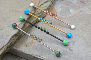 Opal 16g Industrial Barbell Beaded Scaffold Piercing