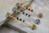 Double Rose Flower 14g Industrial Barbell Beaded Scaffold Piercing Silver, Gold or Rose Gold