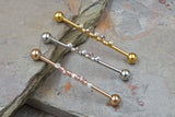 Aurora Borealis 14g Industrial Barbell Beaded Scaffold Piercing Silver, Gold or Rose Gold