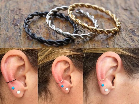 Gold, Silver or Black Braided Hoop Cartilage Hoop