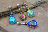 Silver Aurora Borealis Filigree Belly Button Ring