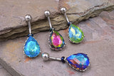 Silver Aurora Borealis Filigree Belly Button Ring