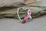 16 Gauge Breast Cancer Awareness Ribbon Heart Hoop Daith Rook Hoop Ring Daith