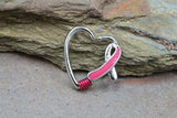 16 Gauge Breast Cancer Awareness Ribbon Heart Hoop Daith Rook Hoop Ring Daith