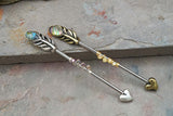 Peacock Feather Silver or Gold Industrial Barbell Scaffold Piercing Abalone Shell