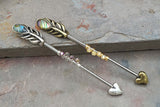 Peacock Feather Silver or Gold Industrial Barbell Scaffold Piercing Abalone Shell