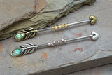 Peacock Feather Silver or Gold Industrial Barbell Scaffold Piercing Abalone Shell