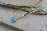 Turquoise Flower Crystal Industrial Barbell Scaffold Piercing