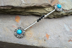 Turquoise Flower Crystal Industrial Barbell Scaffold Piercing