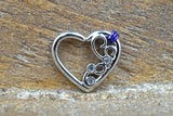 16 Gauge Crystal Scroll Silver Heart Daith Rook Hoop Ring Daith