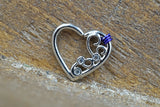 16 Gauge Crystal Scroll Silver Heart Daith Rook Hoop Ring Daith