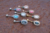 Pink Opal Sunburst Rose Gold Belly Button Navel Rings