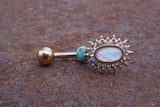 White Opal Sunburst Rose Gold Belly Button Navel Rings