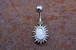 White Opal Sunburst Silver Belly Button Navel Rings