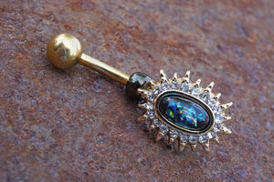 Black Opal Sunburst Gold Belly Button Navel Rings