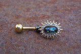 Black Opal Sunburst Gold Belly Button Navel Rings