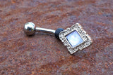 Diamond Shaped Clear Illuminating Stone Center 316L Surgical Steel Belly Button Navel Ring