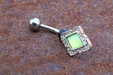 Light Green Diamond Shaped Filigree Illuminating Stone Center 316L Surgical Steel Belly Button Navel Ring