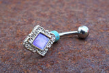 Light Purple Diamond Shaped Filigree Illuminating Stone Center 316L Surgical Steel Belly Button Navel Ring