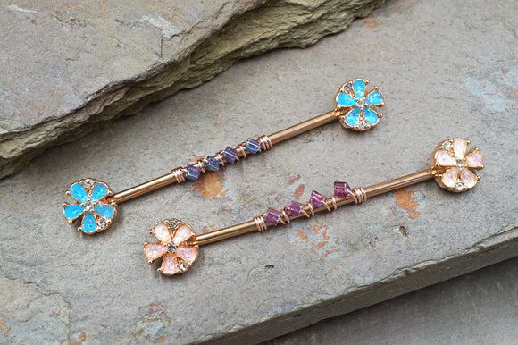 Opal Flower Industrial Barbell