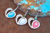 Crystal Paved Opal Heart Silver Belly Button Navel Rings