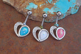 Crystal Paved Opal Heart Silver Belly Button Navel Rings