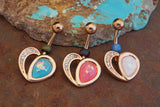 Crystal Paved Opal Heart Rose Gold Belly Button Navel Rings