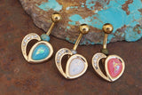 Crystal Paved Opal Heart Gold Belly Button Navel Rings