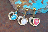 Crystal Paved Opal Heart Gold Belly Button Navel Rings