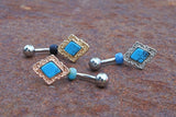 Filigree Turquoise Blue Diamond Belly Button Rings - Gold, Rose Gold or Silver - Belly Button Jewellery