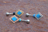 Filigree Turquoise Blue Diamond Belly Button Rings - Gold, Rose Gold or Silver - Belly Button Jewellery