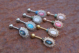 White Opal Sunburst Rose Gold Belly Button Navel Rings