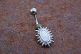 White Opal Sunburst Silver Belly Button Navel Rings