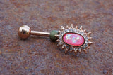 Pink Opal Sunburst Rose Gold Belly Button Navel Rings