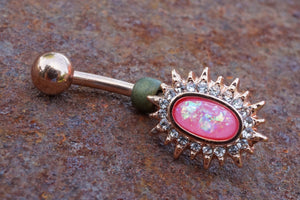 Pink Opal Sunburst Rose Gold Belly Button Navel Rings