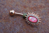 Pink Opal Sunburst Rose Gold Belly Button Navel Rings