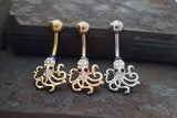 Octopus Belly Button Ring - Silver, Yellow Gold or Rose Gold