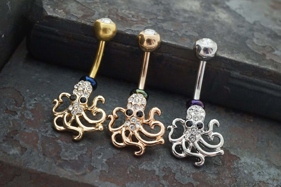 Octopus Belly Button Ring - Silver, Yellow Gold or Rose Gold