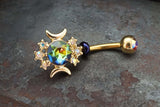 Gold Sun and Moon Belly Button Ring