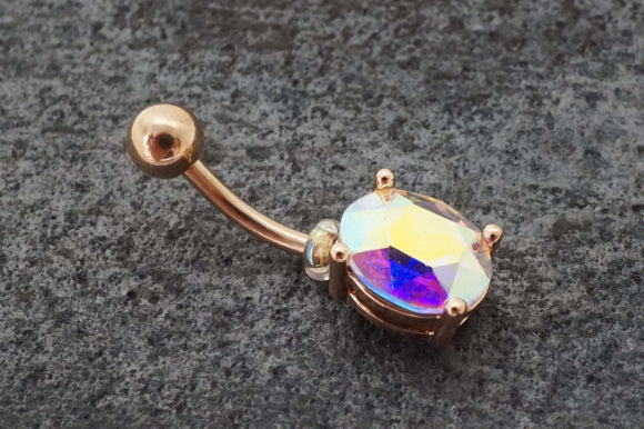 AB Aurora Borealis Rose Gold Belly Ring