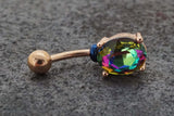 Rainbow CZ Crystal Rose Gold Belly Ring