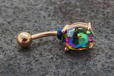 Rainbow CZ Crystal Rose Gold Belly Ring