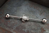 Silver Sea Turtle 16g Industrial Barbell Beaded Scaffold Piercing